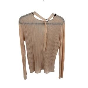 Lewit Women's Peach Ribbed Knit V Neck Long Sleeve Top Size L